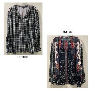 Tolani Checkered Black and White Shirt with Floral Back